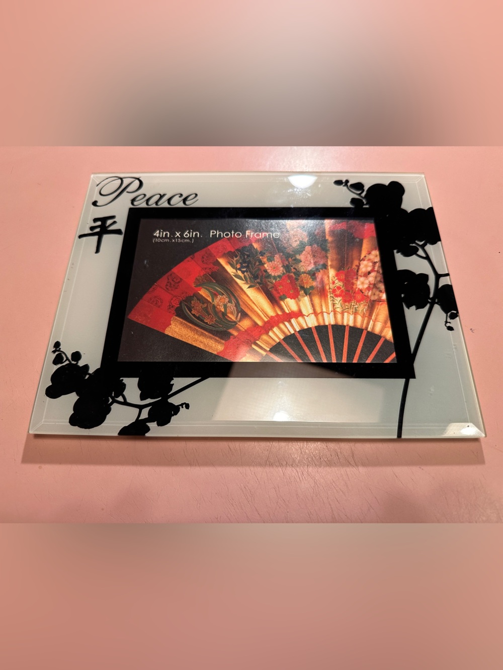 Peace Floral Glass Photo Frame with black accents